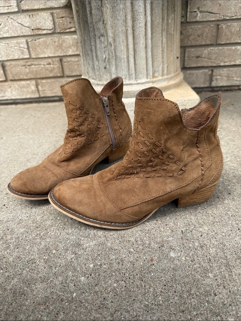 rebels Brown Suede Ankle Booties with Stitched Detail